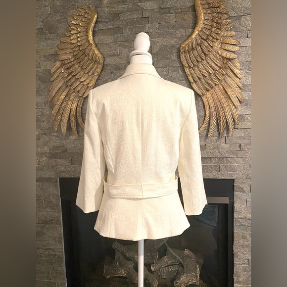 White House Black Market Cream Jacquard Pearl Button Jacket - Picture 4 of 12